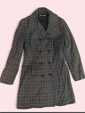 Womens Italian made Grey Plaid Double-Breasted Coat